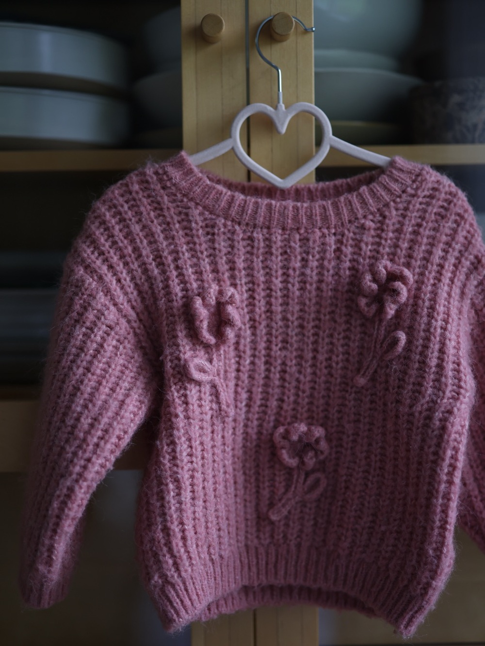 Zara Dusty Pink Chunky Knit Sweater with Floral Appliqués